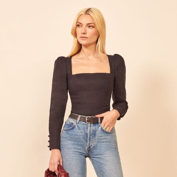 Reformation Fillmore Linen Top in Black Size 2 - Picture 1 of 4